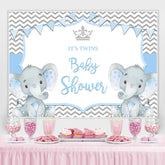 Lofaris It’S Twins Two Baby Blue Elephants Shower Backdrop